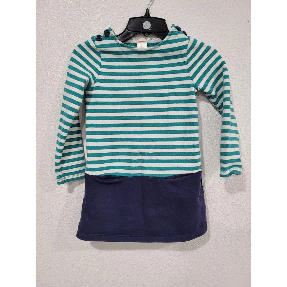Gymboree Girls Striped Long Sleeve Dress Navy Blue Green Pockets Size‎ 5 #8